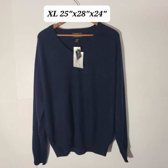 Vtg Alexander Julian Colours 100% Cashmere Classic Navy Men's XL V-Neck Sweater